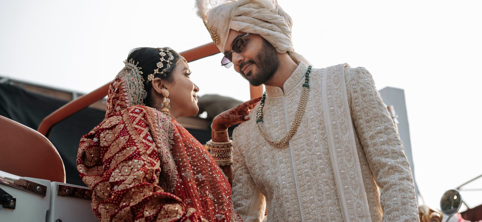 Luxury Indian wedding couple portrait captured during cinematic wedding photography shoot
