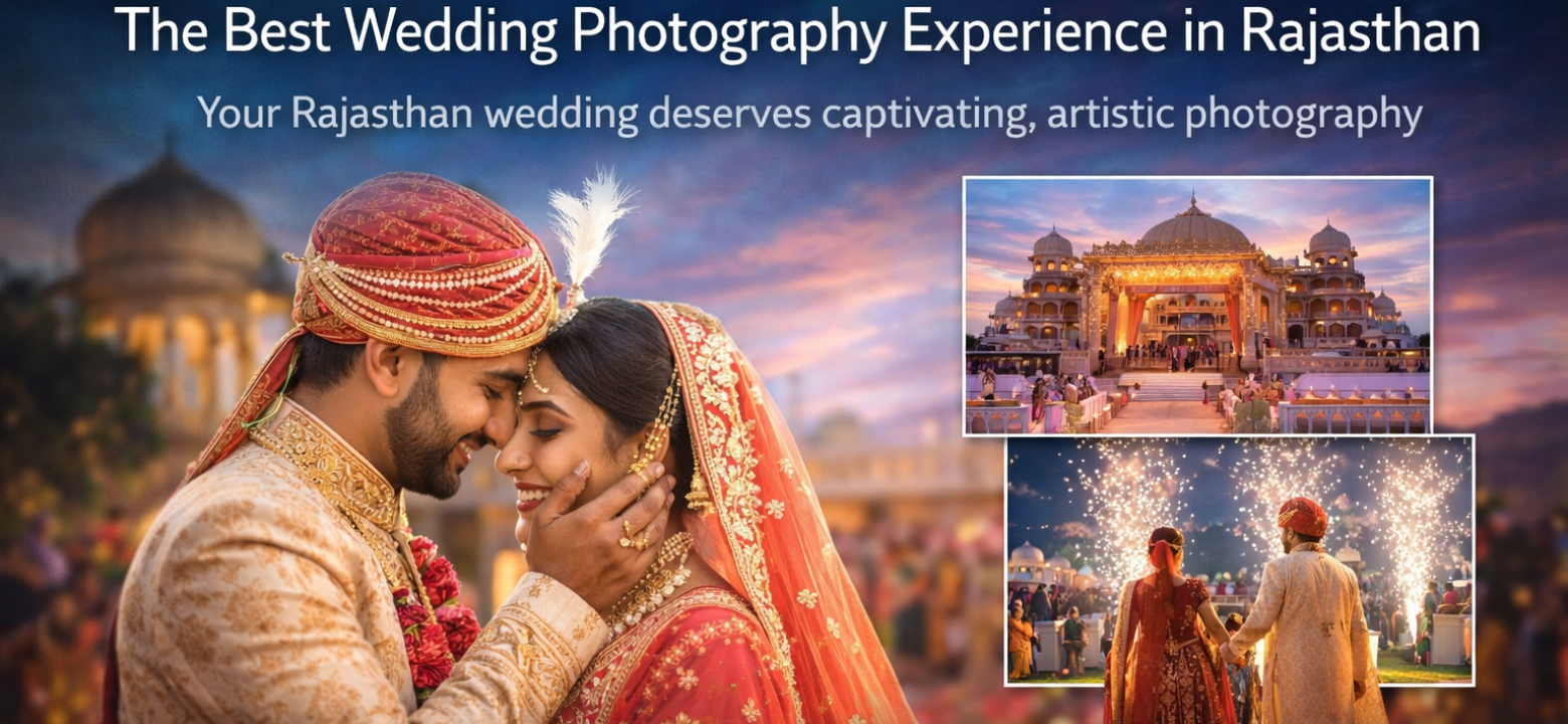 Promotional image for Beats in the Moment, showcasing wedding photography in Rajasthan with intimate moments and grand wedding celebrations.