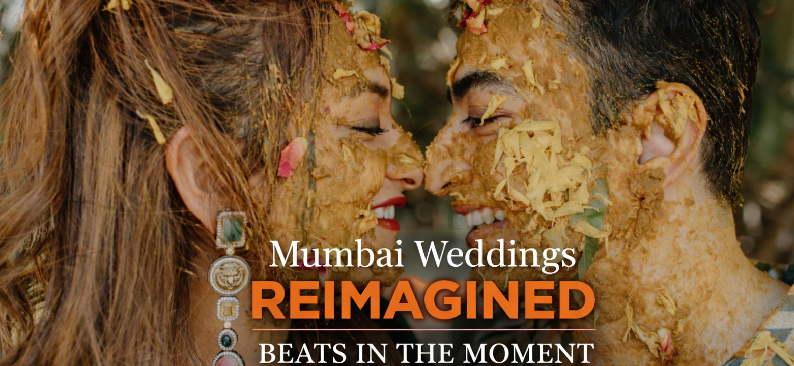 Beats in the Moment wedding photography capturing a couple during Mumbai Haldi ceremony, joyful and candid moment