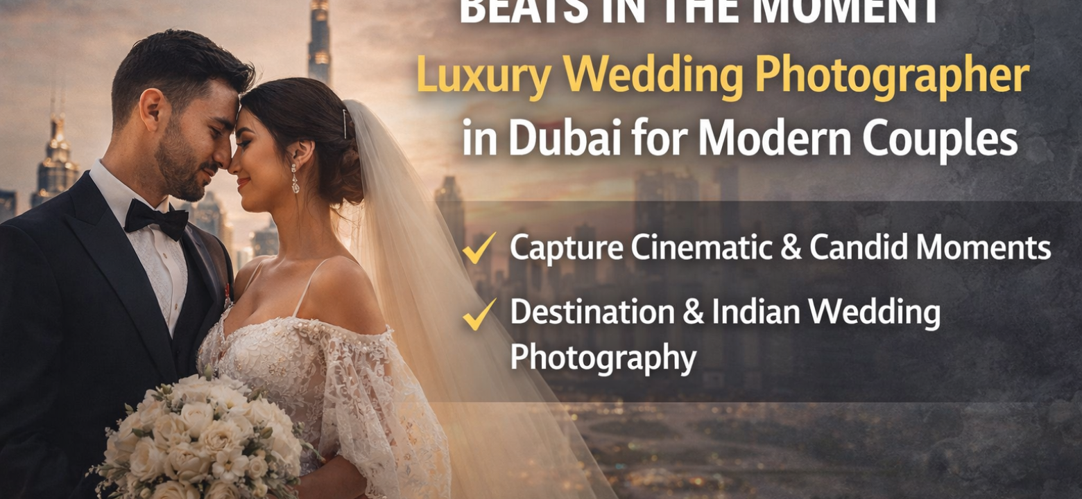 Beats in the Moment luxury wedding photographer in Dubai capturing romantic couple with Burj Khalifa backdrop